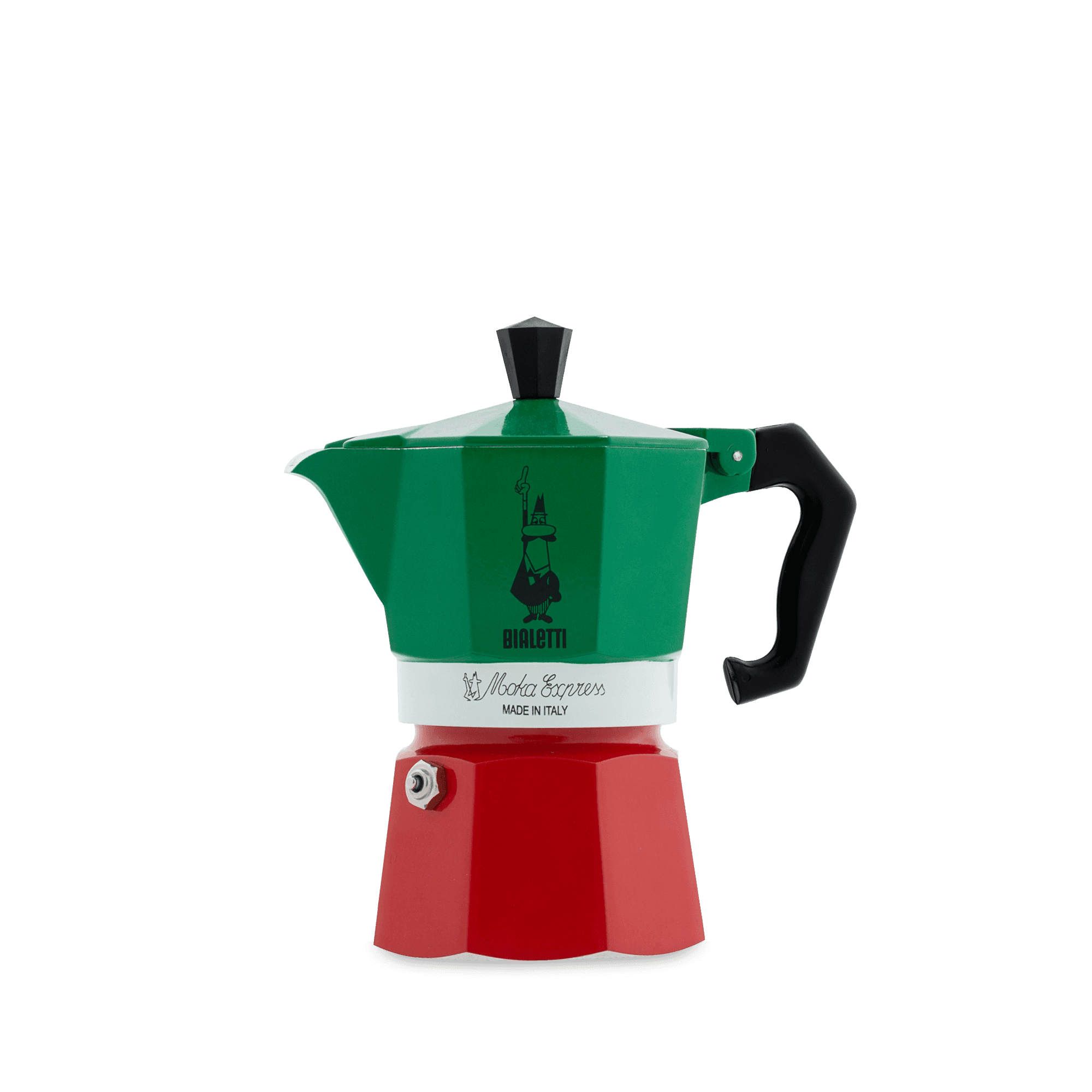 Red and green Italian coffee maker Bialetti 3 cups